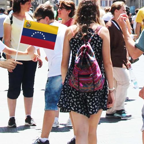 Pacote com 25 bandeiras pequenas de mão da Venezuela, mini venezuelano para decoração em miniatura