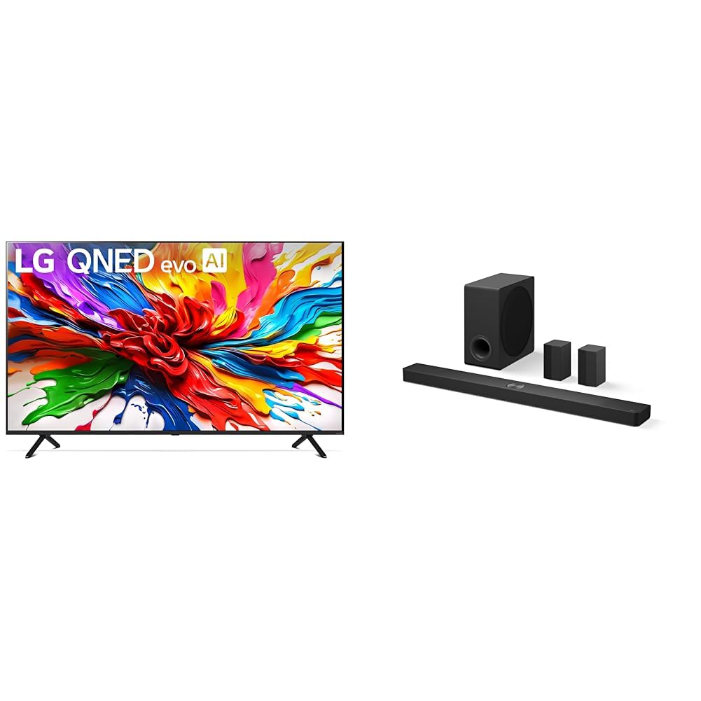 LG 65" 2025 QNED92A 4K Smart TV and S90TR 7.1.3-Channel OLED evo TV Matching Home Theater Soundbar with Rear Surround Speakers and Wireless Subwoofer, Wow Orchestra, Dolby Atmos