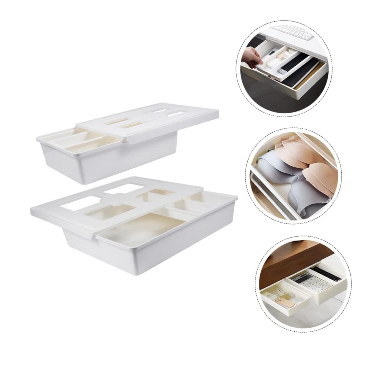 Lurrose 2pezzi Sottotavolo Estraibile Organizer Per Cancelleria e Articoli Per Ufficio Portapenne Invisibile Realizzato Materiali Di Resistente e Pratico Per Uso Prolungato