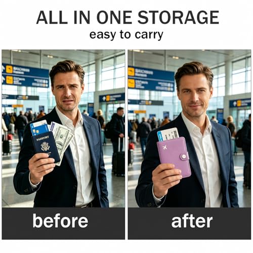 Image of ZOPPEN Passport Holder for Travel Essentials, RFID Blocking PU Leather Water-Resistant Lightweight Passport Cover with Multiple Card Slots, Easy to Carry Travel Wallet for Women Men, Elegant Purple