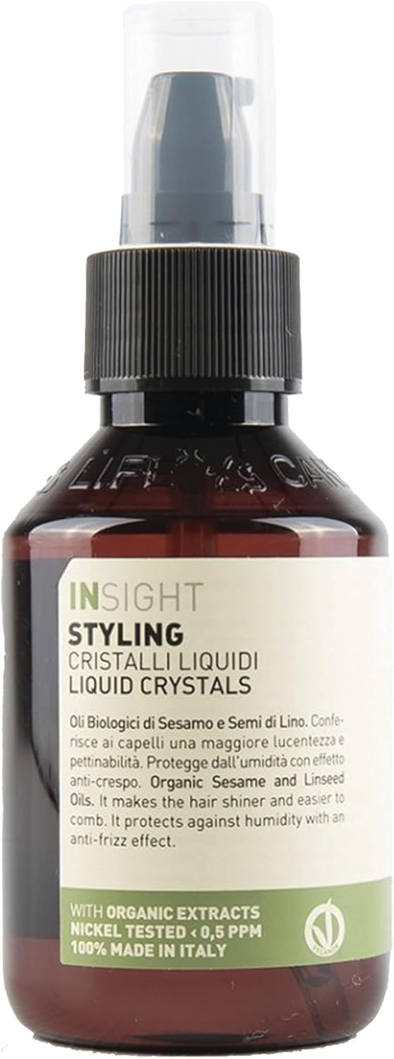Insight Liquid Crystals 100ml | Aceite de sésamo orgánico y aceite de linaza con efecto fluido que realza el brillo del cabello, para un acabado perfecto después del peinado