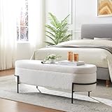 FiveWillowise Sherpa Storage Ottoman Bench for Bedroom, White End of Bed Bench with Storage, Upholstered Boucle Storage Bench with Metal Stand and Hinges, Oval Ottoman for Living Room, 45 Inch