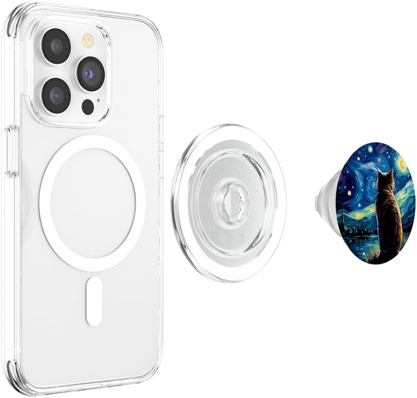 Cat Van Gogh Starry Night Style Art Cute Cat Painting PopSockets MagSafe PopGrip for iPhone
