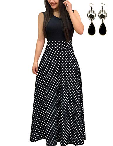 UUAISSO Mujer Vestido Fiesta Largo Manga Larga Floral Print Casual Verano Maxi Vestidos Playa Vacaciones J-Negro-Sin Mangas M