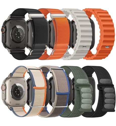 8 Pack Compatible with Apple Watch Ultra 3/2 Band 49mm 46mm 45mm 44mm 42mm Men Women,Breathable Trail Loop+Alpine Loop+Ocean +Nylon Sport Loop for iWatch Ultra 3/2/1 Series 11/10/9/8/7/6/5/4/3/SE3 2 1
