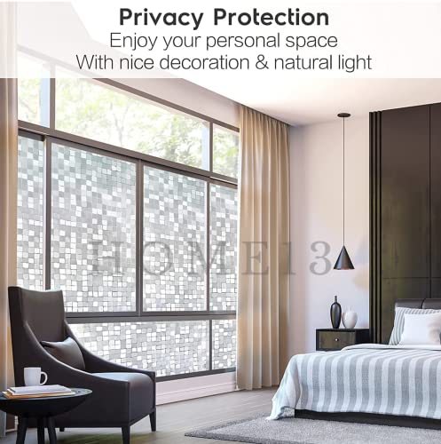Image of HOME13 Frosted Glass Window Film Self Adheisve Decorative Privacy Frosted Vinyl Window Film Removable Static Cling Window Sticker for Home Office (12x100 Inch, Large Mosaic Frosted)