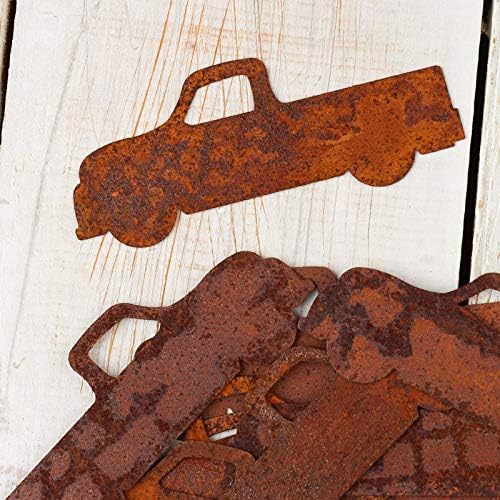 Pack of 25 Rusty Tin Truck Cutouts - Retro Rusted Metal Pickup Trucks for Christmas and Winter Decorations, Ornaments, DIY Crafts Projects and Vintage Collecting (4-3/4" L x 2" W)
