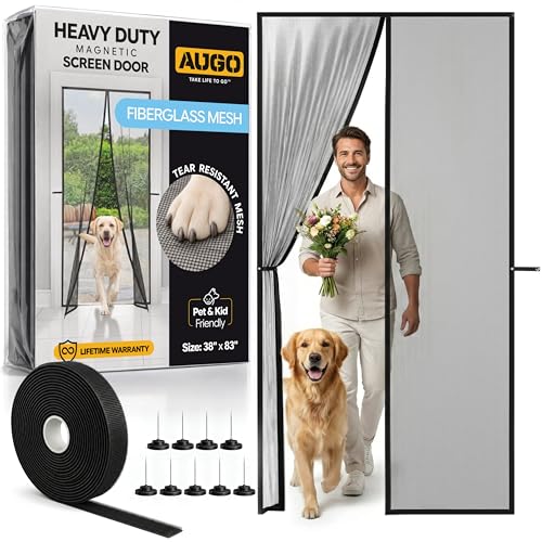 Image of AUGO Heavy Duty Magnetic Screen Door - Fiberglass Pet Resistant Mesh, Self Sealing Hands Free Magnetic Closure, Tear Resistant Door Screen Keeps Bugs Out, Patent Pending Keep Open Feature - 38 inch x 83 inch