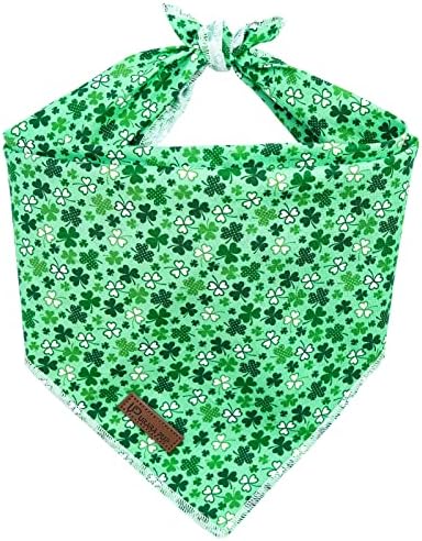 St. Patrick’s Day Dog Bandana, Shamrock Triangle Bid Scarf for Medium Large Dog, Cotton Dog Kerchief for Girl Boy Dogs, Cute Spring Dog Bandana, Puppy Green Dog Bandana