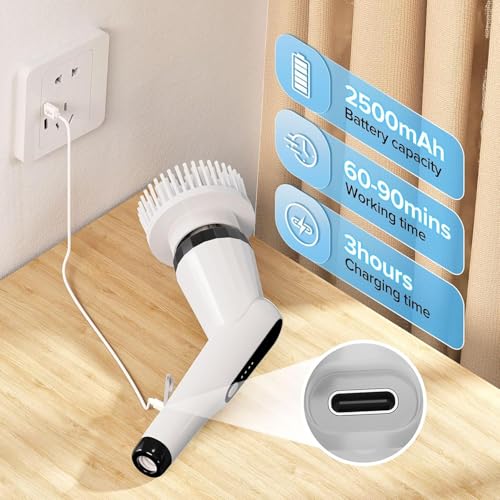 Image of Seseno 9 in 1 Electric Spin Scrubber, Cleaning Brush Scrubber for Home, 300RPM /Min, 8 Replaceable Brush Heads, 3 Adjustable Size, 2 Adjustable Speeds, for Bathroom, Floor Tiles