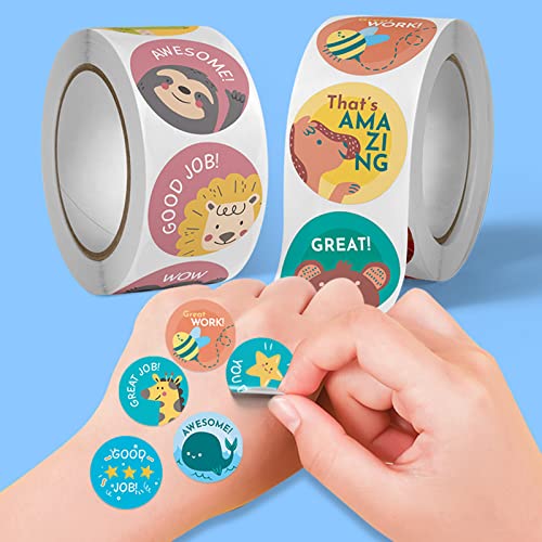 3000 Pcs Reward Stickers For Teachers Cartoon Animals Stickers Fun Stickers Reward Stickers For Teacher Encourage Student Round Reward Sticker For Kid (1 Inch, 6 Rolls, 500 Labels/Roll) #TOP2
