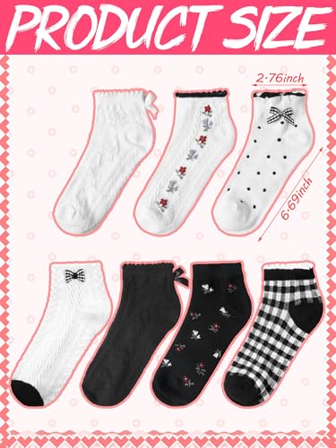 7 Pairs Women's Ruffle Low Ankle Socks - Lace & Frilly Cute Breathable Cool Thin Socks3