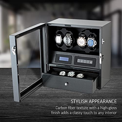 Image of 4 Watch Winder with 5 Watch Storage Space, LCD Display, Touch Control and Interior Light