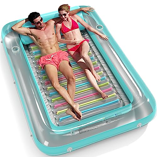 Jasonwell 4 in 1 Inflatable Tanning Pool Lounger Float - Sunbathing Lounge Floatie Raft Toys, Water Filled Tanning Bed Mat Pad Blow Up Kiddie Pool with Ball Pit for Adult, Kids (L)