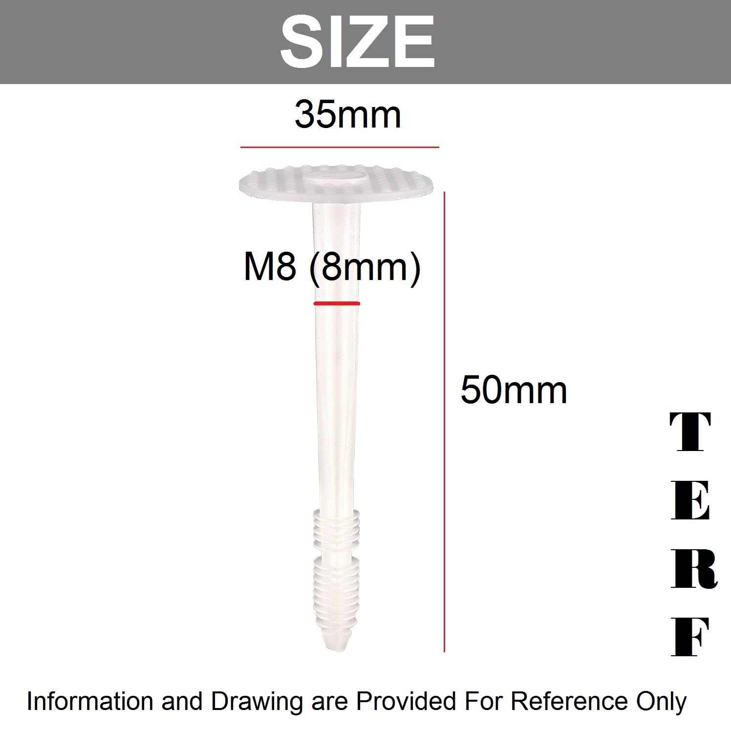 TERF® M8 X 50mm Plastic Insulation Fixing Anchor M8 (8mm) X 50mm White Plastic Insulation Fixing Plug - Pack of 50 - Image 3