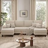 Nebuaegis U-Shaped Sectional Sofa Couch for Living Room, Modern Modular Sofa with Double Chaise, Classic Lounge Couch Sleeper for Apartment, Beige