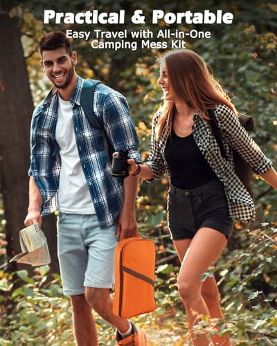 Hozzen Camping Cooking Utensil Set - Car Camping Essentials Cooking Gear for Outdoor Kitchen Grilling, Stainless Steel & Silicone Ideal Gift for RV Tent Camper, Picnics, BBQs - Image 6