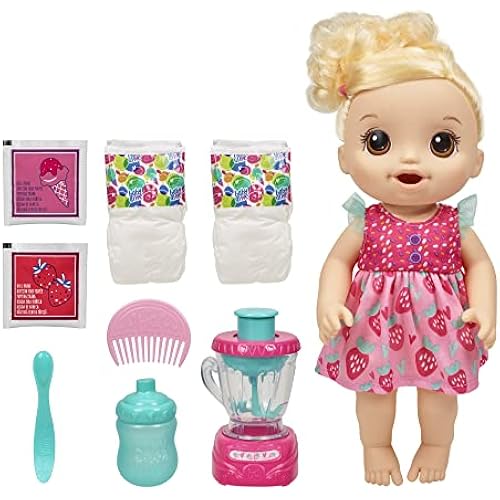 Baby Alive Magical Mixer Baby Doll, Strawberry Shake, Doll with Toy Blender, Baby Doll Set for Kids 3 and Up, Blonde Hair