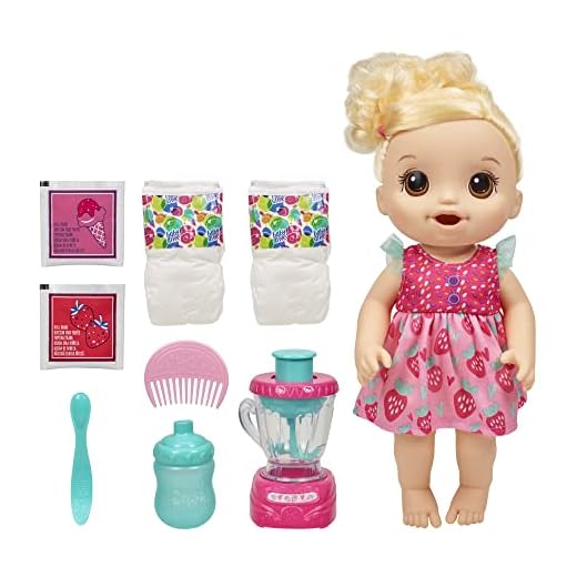Baby Alive Magical Mixer Baby Doll, Strawberry Shake, Doll with Toy Blender, Baby Doll Set for Kids 3 and Up, Blonde Hair