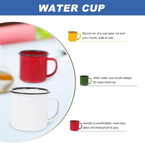 Miniatura 2 de Hemoton Juego de 4 tazas de café esmaltadas para uso doméstico, oficina, fiesta o campamento, varios colores, tazas de metal