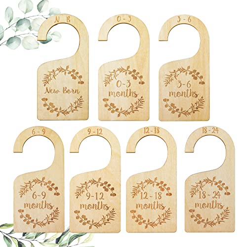 Image of Luncpcihe Baby Closet Dividers, 7 Pcs Double-Sided Wooden Baby Closet Organizer from Newborn to 24 Months, Suitable for Home, Nursery Baby Clothes Organizer