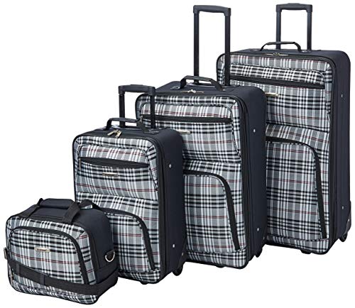 Image of Rockland Fashion Softside Upright Luggage Set, Telescoping Handles, Black Plaid, 4-Piece (14 /19 /24 /28)