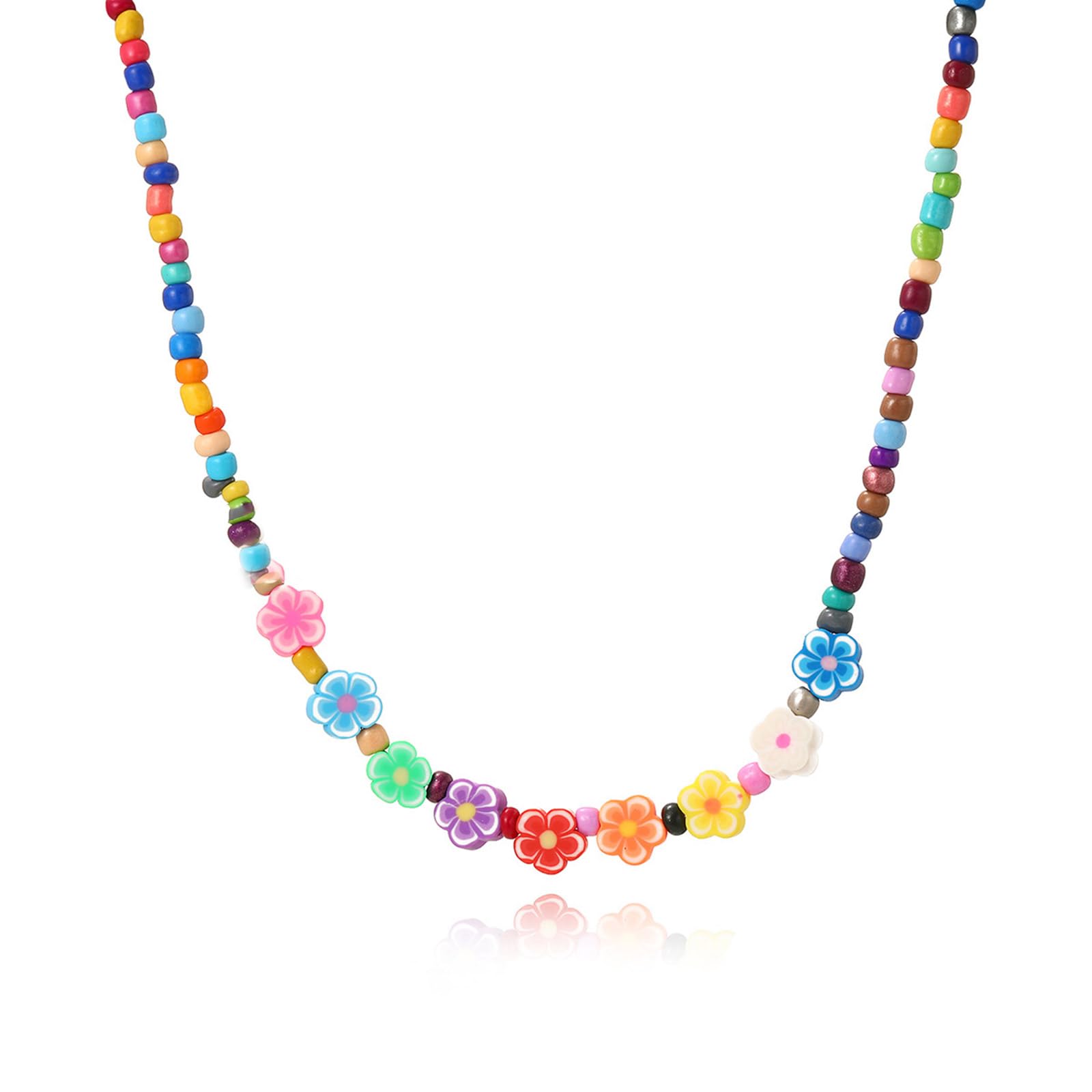 Ldabrye Collares para mujer, collar de cuentas coloridas de verano, gargantilla de arco iris, cadena de clavícula, collar de cuentas de arroz, joyería de moda, collar delicado con colgante