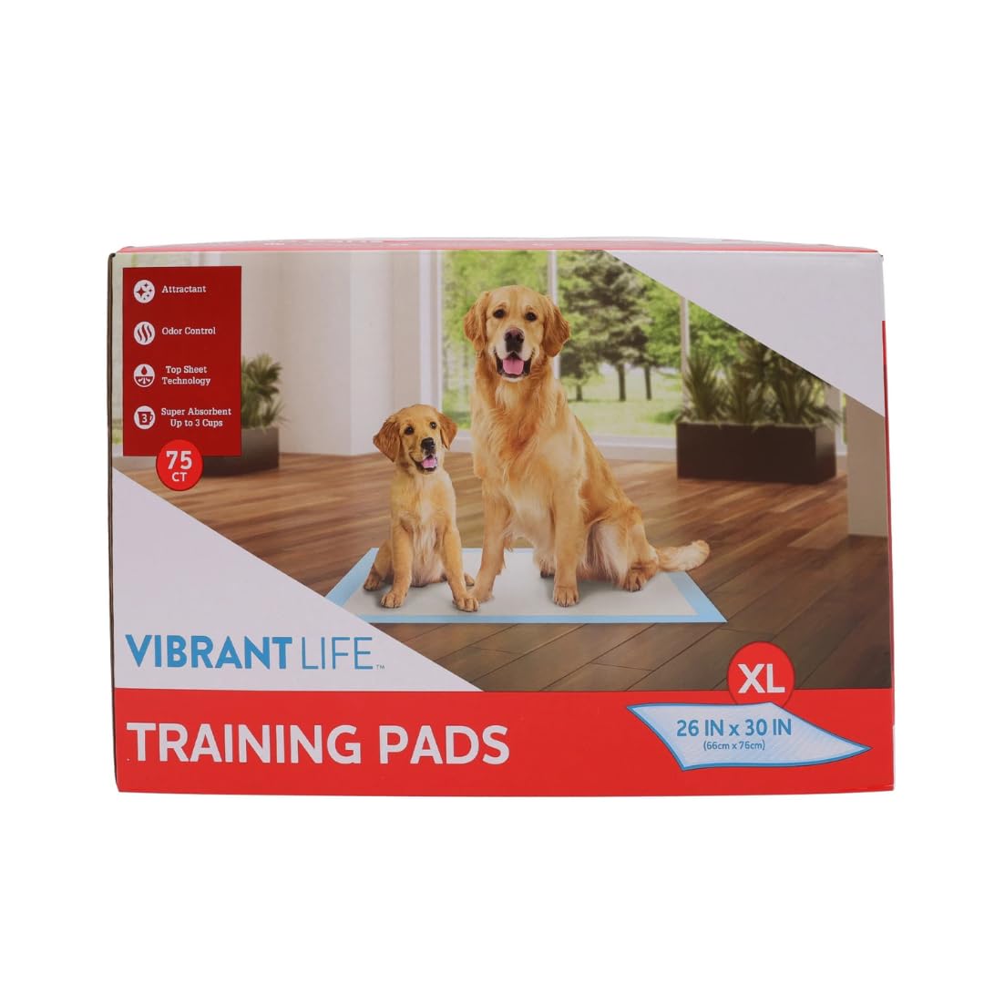 Vibrant Life XL Training Pads, 26" x 30", Super Absorbent & Leakproof, (30)