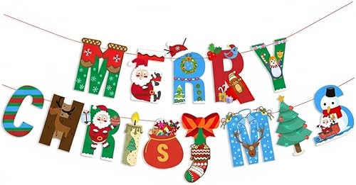 Miniatura 7 de Cartel de Feliz Navidad con cuerda, letrero de papel para chimenea, pared y ventana, decoración de fiesta navideña para el hogar y la oficina