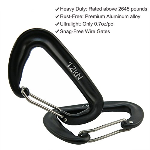 Outmate 12Kn Heavy-Duty Carabiner Clips - Durable, Lightweight Aluminum Alloy Carabiners For Hiking, Camping, Keychains, Dog Leashes, Hammocks & More(Wire Gate,2 Black) #TOP1