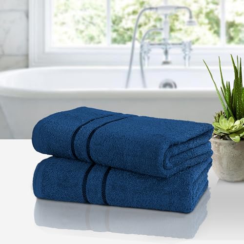 ROOEE Juego de toallas de baño de algodón suave. Paquete de 2. Grande 75 x 140 cm, color azul marino.
