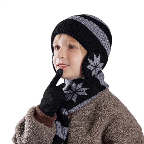 Gorro infantil de invierno con forro de lana y guantes para niños, gorro suave y acogedor, Le Noir, Talla única