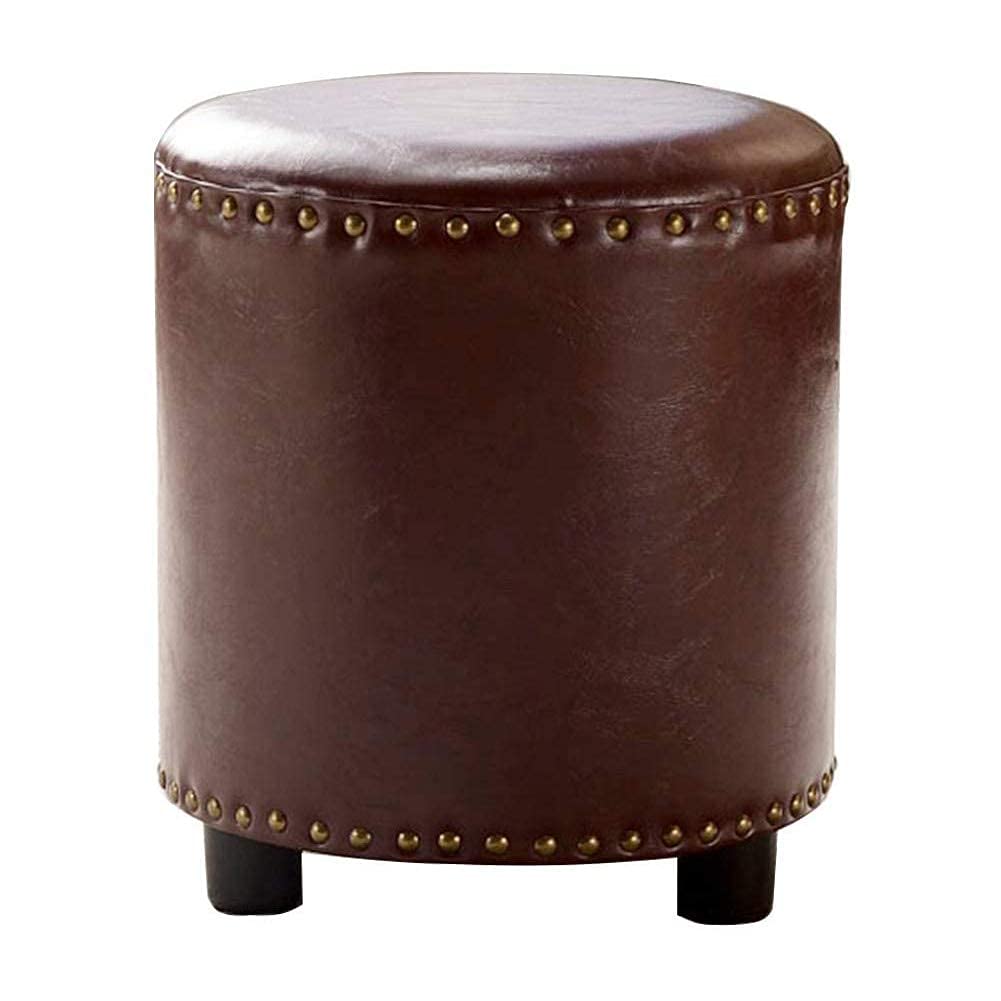 Pouf rond repose-pieds en bois pour table basse maquillage avec housse cuir imitation