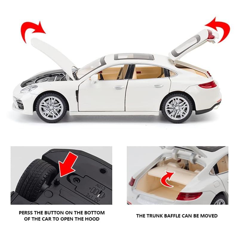 Image of Kids Model 1:24 Panamara Die Cast Metal Car Pull Back Action Opening Doors with Realistic Engine Sound Lights Toy Car Gift for Boys - Multi