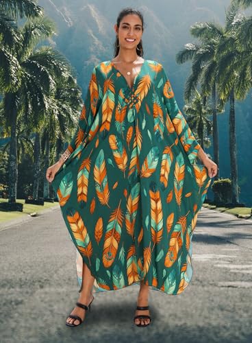 Image of Yanziliu Kaftan Dress for Women,Plus Size Hawaiian Batwing Sleeve Beach Cover Up Summer Swimsuit Dresses