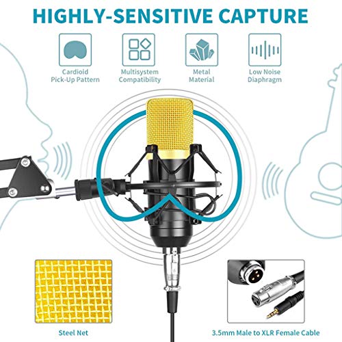 Kit de microfone condensador profissional 192 kHz/24 bits de streaming para PC com placa de som, kit