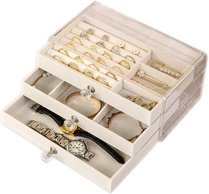 Image of Vlando 3 Layer Jewelry Storage Box 3 Drawers Transparent Clear Ring Necklace Piercing Earrings Bracelet Watch Jewellery Organiser Jewellery Box For Women Acrylic Container For Ring Necklace Organizer