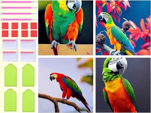 Diamond Painting Adulte 5D Lot de 4 de 30x30cm Motif Oiseau