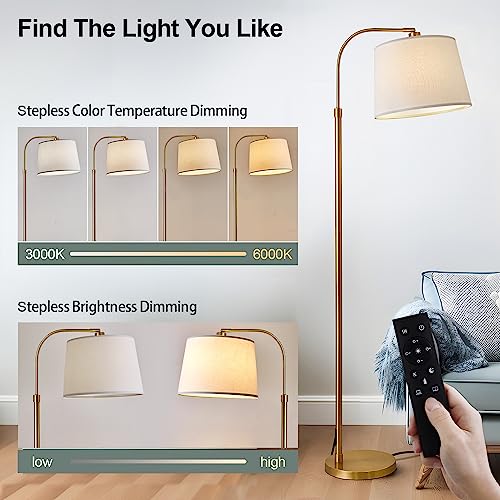 Oneach 62" Gold Floor Lamp for Living Rooms Tall Arc Standing Lamps with Remote Bedrooms Industrial Corner Nursery Girls Kid Vintage Mid-Century Modern Reading Light Office(Bulb Included) by Oneach - Image 3