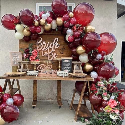 Image of PartyWoo Burgundy Balloons 50pcs Dark Chestnut Red Maroon Dark 12 Inch | Balloons for Graduation Thanksgiving Birthday Bachelorette Citizenship Strawberry Casino Party Decorations Red-Y62
