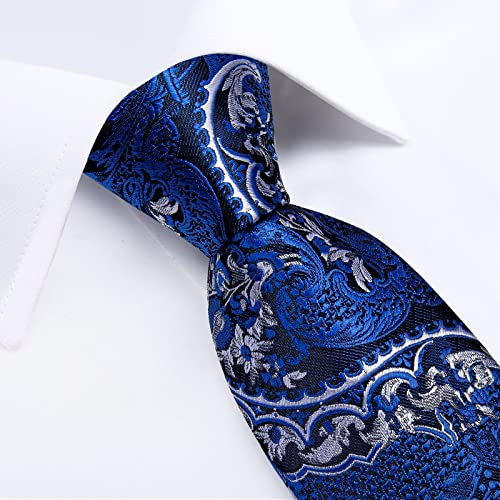 Image of DiBanGu Extra Long Tie for Men 63 inch XL Silk Necktie Set | Pocket Square and Cufflinks, Big and Tall, Jacquard Woven, Gift Box, Paisley /Plaid /Solid /Striped, for Weddinng Party Business