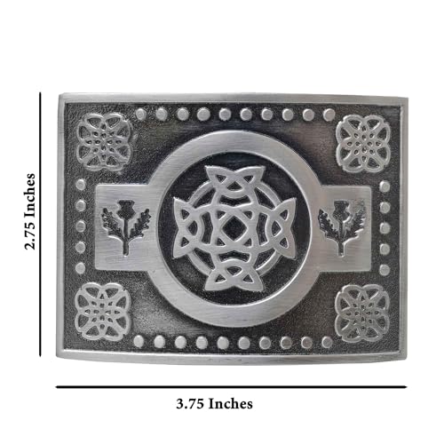 Kilt Belt and Buckle Set, Scottish Thistle Embossed Belt with Antique Celtic Trinity Buckles Pewter - Kilt Belts for Men2