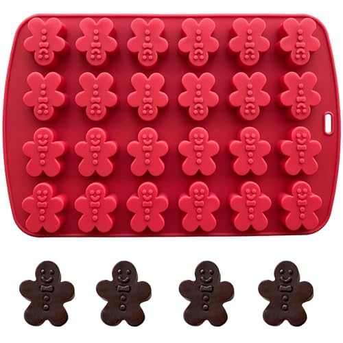 Gingerbread Man Silicone Molds 24 Cavities Christmas Chocolate Molds 3D Gingerbread Man Soap Molds Christmas Ice Cube Molds Holiday Baking Molds for Candle Cookie Jello Clay Resin
