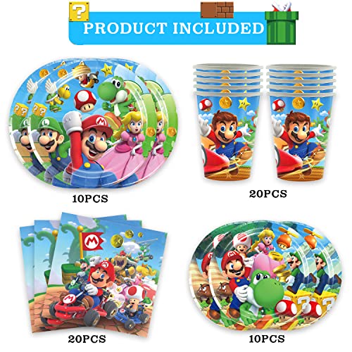 60Pcs Mario Birthday Party Supplies 20 Plates + 20 Napkin+20 Cups For Girls Boys Kids Mario Birthday Party Decorations #TOP2