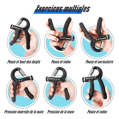 U-VKK Entraîneur de main, set de 2 Entraîneur d'avant-bras, poignée 5-60 kg, Entraîneur d'avant-bras de main, Grip Force de préhension (Noir clair) – vue 6