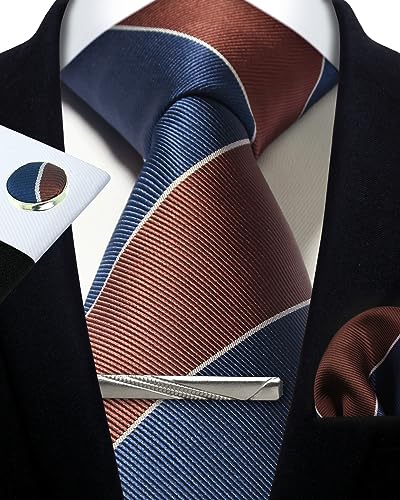 Image of Striped Plaid Polka Dot Mens Tie Formal Necktie Pocket Squares Ties Clips Cufflinks Classic for Men Set