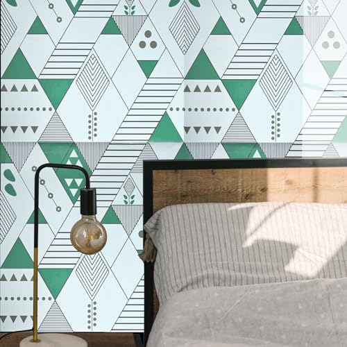 Image of SARVATRAY Self-Adhesive Wallpaper, Kitchen Oil Proof Heat Resistant Stickers, Wall Vinyl Sheet 2 X 6.5 SQ FT (2 M Triangle White - Green WS)