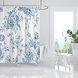 Hipposama Blue Rose Shower Curtain, Floral Shower Curtain Set, Valentine Flower Shower Curtains for Bathroom, Waterproof Fabric with 12 Hooks, 72 x 72 Inches