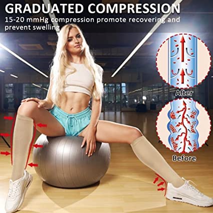 Meias de Compressão Femininas Masculinas com Ziper sem Ponteira (1 pare) Bege GG