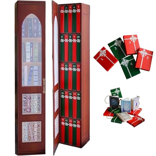 Calendario de Adviento con Mini Libros 2025, Calendario de Cuenta Regresiva y Adornos (24 Libros) para Navidad y Decoración para el Hogar para Amantes de los Libros(Red)